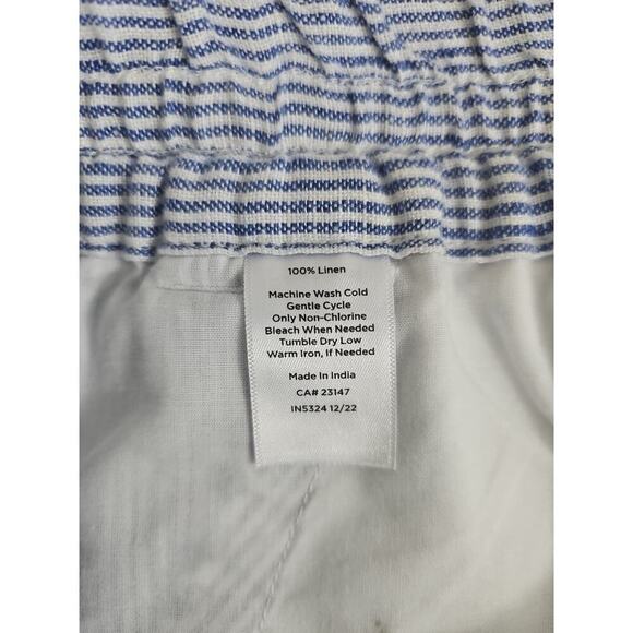 Talbots~Woman L Petite~Blue/White Linen Wide Leg Pants Pull On Coastal Beach NWT - Picture 16 of 16